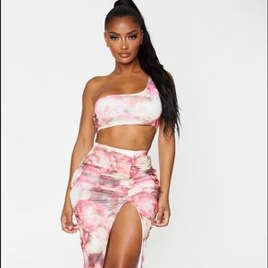 🆕🌸Pink Floral Mesh Ruched Two Piece🌸